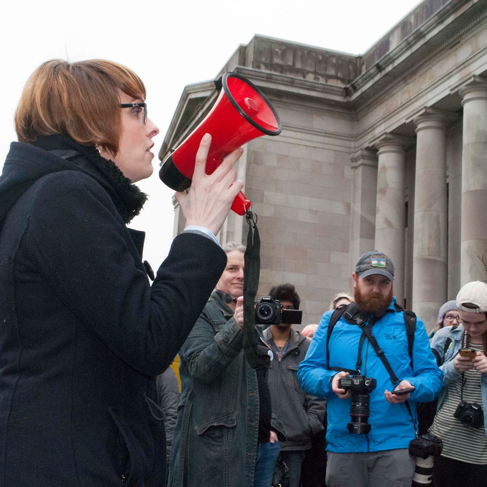 Danni speaking at fighting transmisogyny rally at WA State Capitol, 2016
